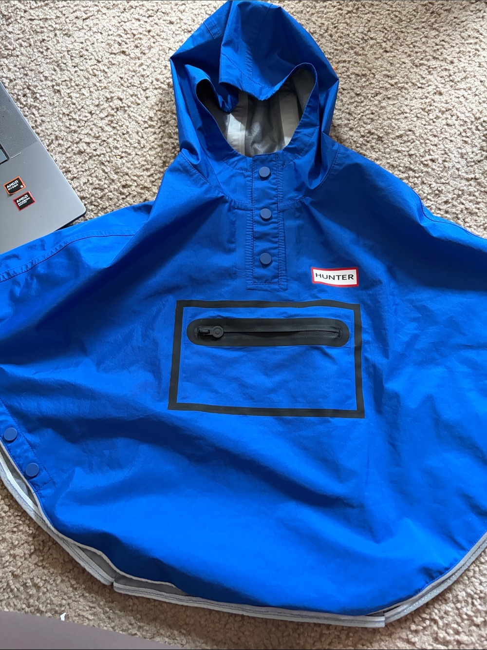 B68 Hunter Kids Royal Blue Waterproof Hooded Rain Poncho